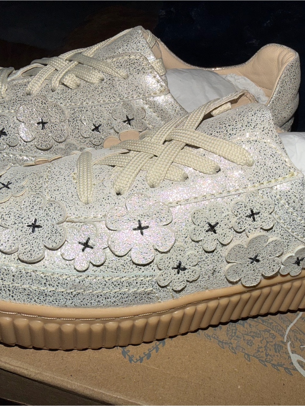 Free People Cream Floral Appliqué Lace-Up Sneakers